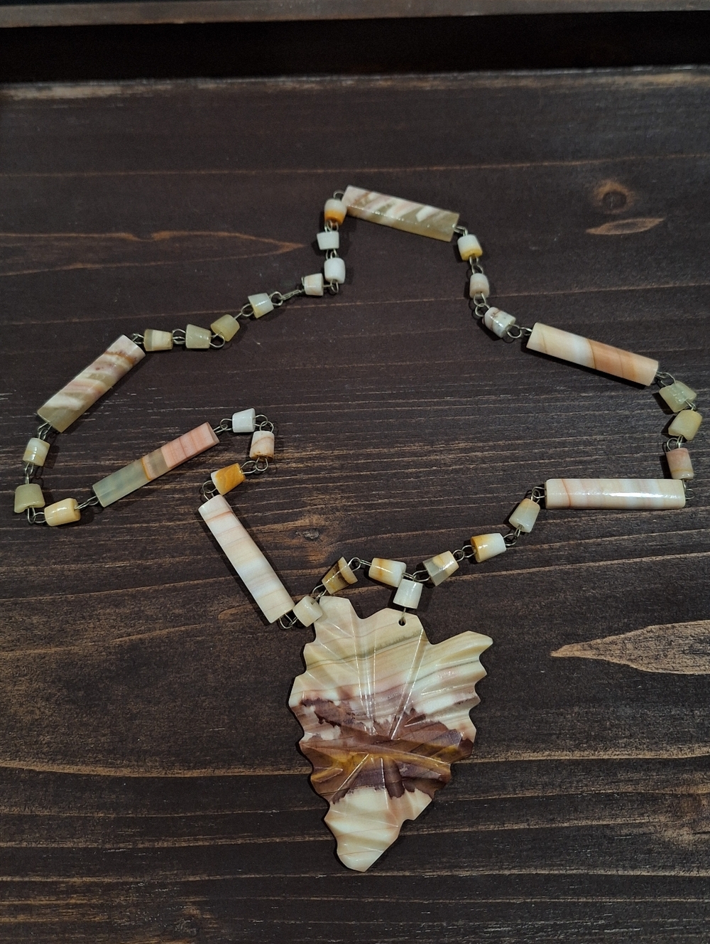 Hand‑Carved Mexican Marble Warrior Pendant Necklace – 24″, Boho Earthtones